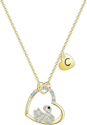 LMXXVJ Swan Necklace Birthday Gift for Girls - Colorful CZ Heart Pendant Swan Gold Plated Necklaces for Little Girl,Teens Girls kids Child’s Jewelry Gift in Saudi Arabia