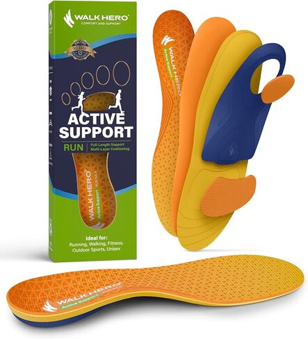 WalkHero Running Insoles - Plantar Fasciitis Insoles and Orthotic Arch Support Shoe Insoles for Men & Women with Shock Absorption and Heel Cushioning Cup - Ocean Blue (Mens 10-10.5 | Womens 12-12.5) in Saudi Arabia