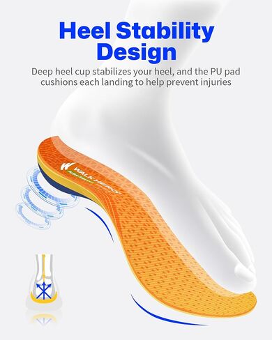 WalkHero Running Insoles - Plantar Fasciitis Insoles and Orthotic Arch Support Shoe Insoles for Men & Women with Shock Absorption and Heel Cushioning Cup - Ocean Blue (Mens 10-10.5 | Womens 12-12.5) in Saudi Arabia