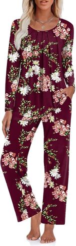 TAOHUADAO Women's Fall Pajamas Set with Pockets Soft Pants with Long Sleeve Top Ladies Sleepwear in Kuwait