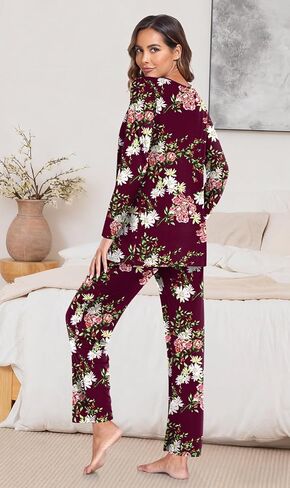 TAOHUADAO Women's Fall Pajamas Set with Pockets Soft Pants with Long Sleeve Top Ladies Sleepwear in Kuwait