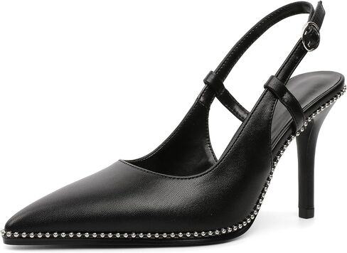 Esvowido Slingback High Heels for Women Pointed Closed Toe Pumps with Adjustable Buckle 3.5 Inch Slip on Beaded Dressy Shoes in Kuwait