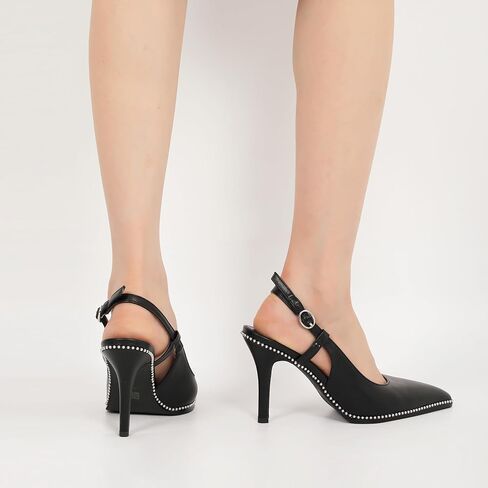 Esvowido Slingback High Heels for Women Pointed Closed Toe Pumps with Adjustable Buckle 3.5 Inch Slip on Beaded Dressy Shoes in Kuwait