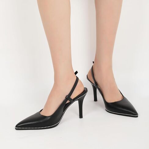 Esvowido Slingback High Heels for Women Pointed Closed Toe Pumps with Adjustable Buckle 3.5 Inch Slip on Beaded Dressy Shoes in Kuwait