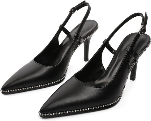 Esvowido Slingback High Heels for Women Pointed Closed Toe Pumps with Adjustable Buckle 3.5 Inch Slip on Beaded Dressy Shoes in Kuwait