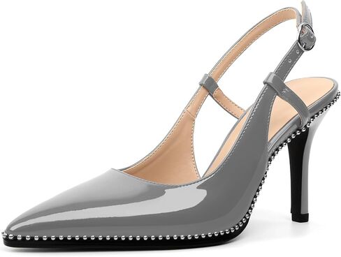 Esvowido Slingback High Heels for Women Pointed Closed Toe Pumps with Adjustable Buckle 3.5 Inch Slip on Beaded Dressy Shoes in Kuwait