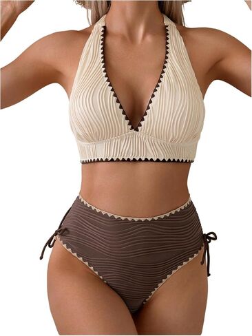 SOLY HUX Women's Textured Halter Bikini Sets Bow Tie Swimsuits 2 Piece High Waisted Bathing Suits in Saudi Arabia