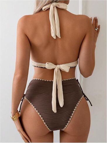 SOLY HUX Women's Textured Halter Bikini Sets Bow Tie Swimsuits 2 Piece High Waisted Bathing Suits in Saudi Arabia