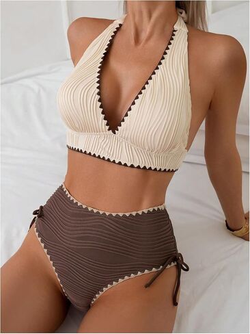SOLY HUX Women's Textured Halter Bikini Sets Bow Tie Swimsuits 2 Piece High Waisted Bathing Suits in Saudi Arabia