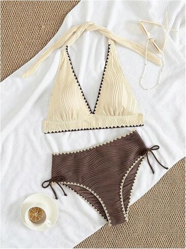 SOLY HUX Women's Textured Halter Bikini Sets Bow Tie Swimsuits 2 Piece High Waisted Bathing Suits in Saudi Arabia