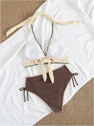 SOLY HUX Women's Textured Halter Bikini Sets Bow Tie Swimsuits 2 Piece High Waisted Bathing Suits in Saudi Arabia