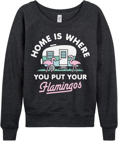 Instant Message - Home Is Where You Put Your Flamingos - Ladies French Terry Long Sleeve Shirt in Saudi Arabia