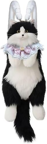 Cat Shaped Backpack - Handcrafted Stuffed Animals Bag, Cat Plush Bag with Adjustable Shoulder, Crossbody, Backpack Straps (Black) in Saudi Arabia