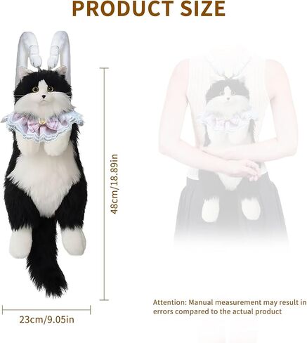 Cat Shaped Backpack - Handcrafted Stuffed Animals Bag, Cat Plush Bag with Adjustable Shoulder, Crossbody, Backpack Straps (Black) in Saudi Arabia