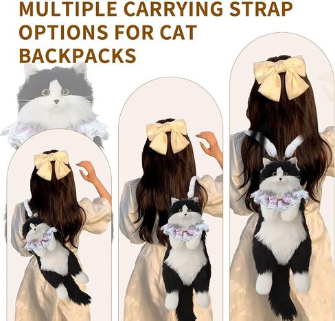 Cat Shaped Backpack - Handcrafted Stuffed Animals Bag, Cat Plush Bag with Adjustable Shoulder, Crossbody, Backpack Straps (Black) in Saudi Arabia