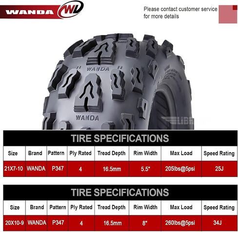 WANDA 4 Sport ATV tires 21x7-10 21x7x10 Front & 20x10-9 20x10x9 Rear Deep Tread in Saudi Arabia