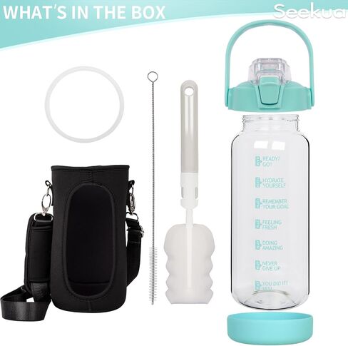 64 oz Glass Water Bottle with Straw and Time Marker, Half Gallon Large Motivational Borosilicate Glass Drinking Bottle with Silicone Boot and Sleeve in Saudi Arabia