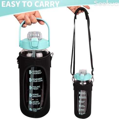 64 oz Glass Water Bottle with Straw and Time Marker, Half Gallon Large Motivational Borosilicate Glass Drinking Bottle with Silicone Boot and Sleeve in Saudi Arabia
