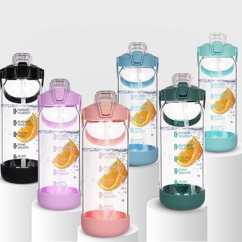 64 oz Glass Water Bottle with Straw and Time Marker, Half Gallon Large Motivational Borosilicate Glass Drinking Bottle with Silicone Boot and Sleeve in Saudi Arabia