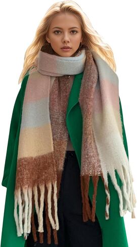 Scarf for Women Winter Warm Long Shawl Large Scarves Cold Weather Thick Blanket Scarfs Colorful Plaid in Saudi Arabia