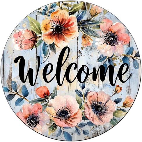 Chicken And Flower Metal Sign Vintage Tin Sign Round Sign Aluminum Sign for Farmhouse Kitchen Outdoor Outside Home Backyard Wall Decor 8 Inch in Saudi Arabia