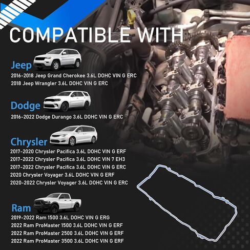 Engine Valve Cover Gasket Set Compatible with 2016-2022 Chrysler Pacifica Voyager Dodge Durango Jeep Grand Cherokee Wrangler Ram 1500 ProMaster 1500/2500/3500 Replaces VS50919 VC1184G in Saudi Arabia