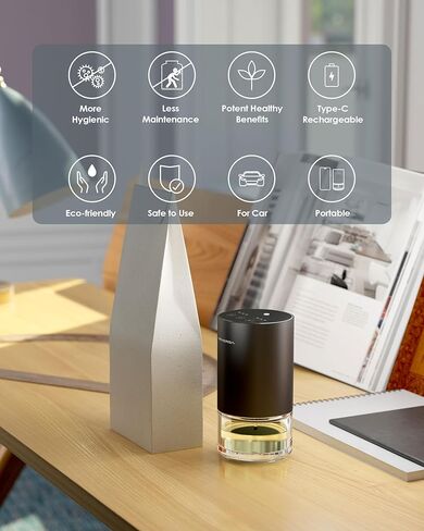 Waterless Diffuser Essential Oil 100ml Capacity Scent Air Machine for Home Aromatherapy Premium Metal Nebulizer Battery Operated 3 Mist Settings Timers Color Light AN5(Desert Titanium) in Saudi Arabia