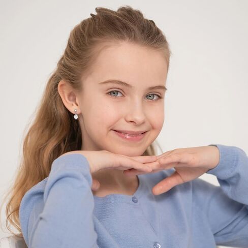 أقراط متدلية من الفضة الإسترليني عيار 925 على شكل قلب وردي تشيكوسلوفاكيا للفتيات مع ظهر لولبي آمن - أقراط للأطفال الصغار لا تسبب الحساسية للأطفال مع أحجار زركونيا مكعبة للفتيات الصغيرات in Kuwait