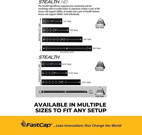 FastCap Black Stealth SpeedBrace، 3-1/2" x 16" - دعم رائع للكونترتوب والقضبان المتدلية - 09394-BL in Saudi Arabia