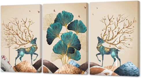 Innvafeli Canvas Painting Wall Art, Ginkgo Elk Modern Wall Art Decoration Posters Prints for Living Room, Bedroom, Office Decor, Kitchen, Bathroom, Modern Wall Decor Paintings, Gallery-Wrapped Canvas Art Set Framed Ready to Hang in Saudi Arabia