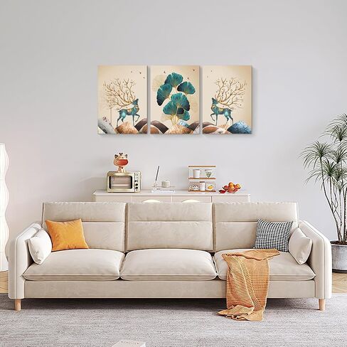 Innvafeli Canvas Painting Wall Art, Ginkgo Elk Modern Wall Art Decoration Posters Prints for Living Room, Bedroom, Office Decor, Kitchen, Bathroom, Modern Wall Decor Paintings, Gallery-Wrapped Canvas Art Set Framed Ready to Hang in Saudi Arabia
