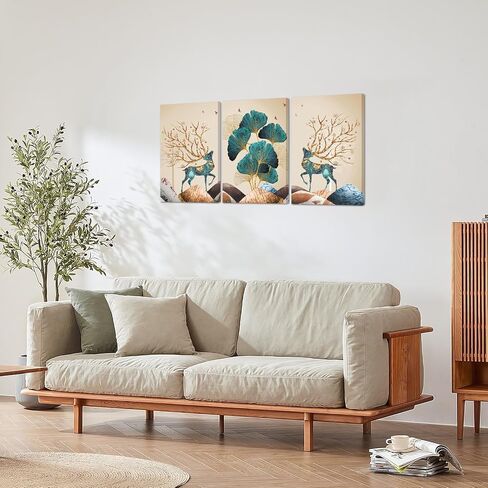 Innvafeli Canvas Painting Wall Art, Ginkgo Elk Modern Wall Art Decoration Posters Prints for Living Room, Bedroom, Office Decor, Kitchen, Bathroom, Modern Wall Decor Paintings, Gallery-Wrapped Canvas Art Set Framed Ready to Hang in Saudi Arabia