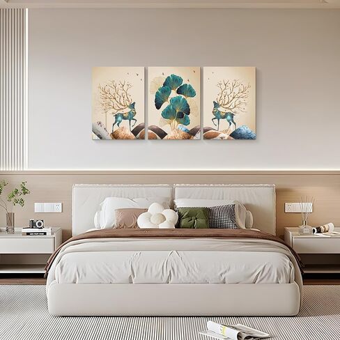 Innvafeli Canvas Painting Wall Art, Ginkgo Elk Modern Wall Art Decoration Posters Prints for Living Room, Bedroom, Office Decor, Kitchen, Bathroom, Modern Wall Decor Paintings, Gallery-Wrapped Canvas Art Set Framed Ready to Hang in Saudi Arabia
