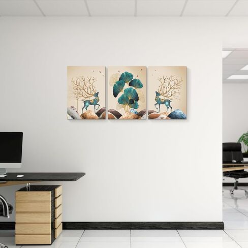 Innvafeli Canvas Painting Wall Art, Ginkgo Elk Modern Wall Art Decoration Posters Prints for Living Room, Bedroom, Office Decor, Kitchen, Bathroom, Modern Wall Decor Paintings, Gallery-Wrapped Canvas Art Set Framed Ready to Hang in Saudi Arabia