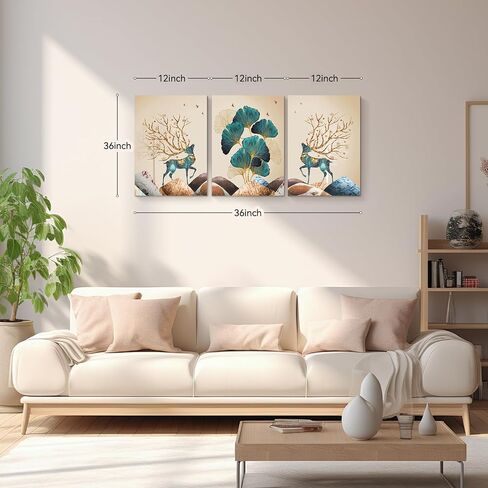 Innvafeli Canvas Painting Wall Art, Ginkgo Elk Modern Wall Art Decoration Posters Prints for Living Room, Bedroom, Office Decor, Kitchen, Bathroom, Modern Wall Decor Paintings, Gallery-Wrapped Canvas Art Set Framed Ready to Hang in Saudi Arabia