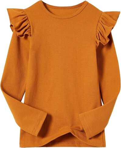 Girls Long Sleeve T-Shirt Cotton Rib-Knit Tees Toddler Stretch Basic Warm Round Neck Tops in Kuwait