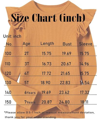 Girls Long Sleeve T-Shirt Cotton Rib-Knit Tees Toddler Stretch Basic Warm Round Neck Tops in Kuwait