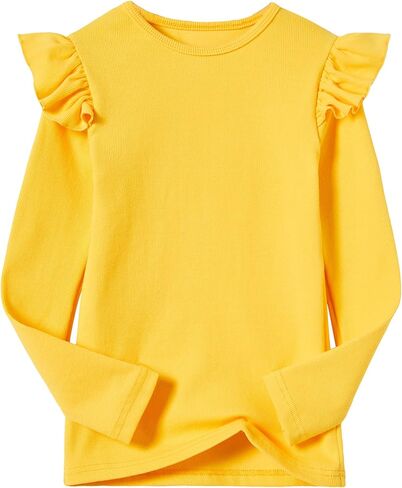 تي شيرت بناتي بأكمام طويلة من القطن بنسيج مضلع وقمصان للأطفال الصغار برقبة دائرية دافئة قابلة للتمدد in Kuwait