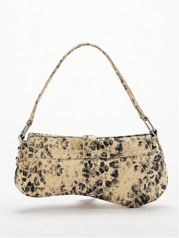 QWINEE Women's Y2K Leopard Print Shoulder Bag Denim Handbags Retro Cheetah Purses Top Handle Buckle Clutch Underarm Bag in Saudi Arabia