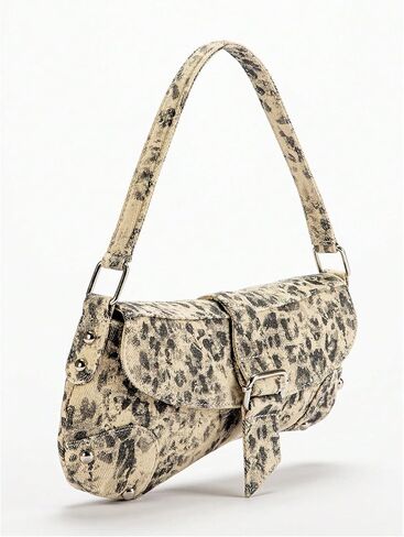 QWINEE Women's Y2K Leopard Print Shoulder Bag Denim Handbags Retro Cheetah Purses Top Handle Buckle Clutch Underarm Bag in Saudi Arabia