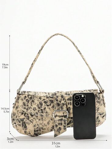 QWINEE Women's Y2K Leopard Print Shoulder Bag Denim Handbags Retro Cheetah Purses Top Handle Buckle Clutch Underarm Bag in Saudi Arabia