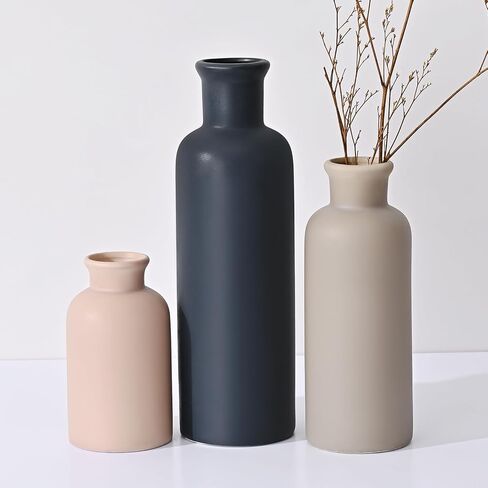 مجموعة مزهرية سيراميك مكونة من 3 قطع، مزهرية مزرعة حديثة، مزهرية زهور صغيرة محايدة للطاولة وغرفة المعيشة والرف ورف الكتب وديكور المدخل (متعدد الألوان-3 قطع طراز B) in Kuwait