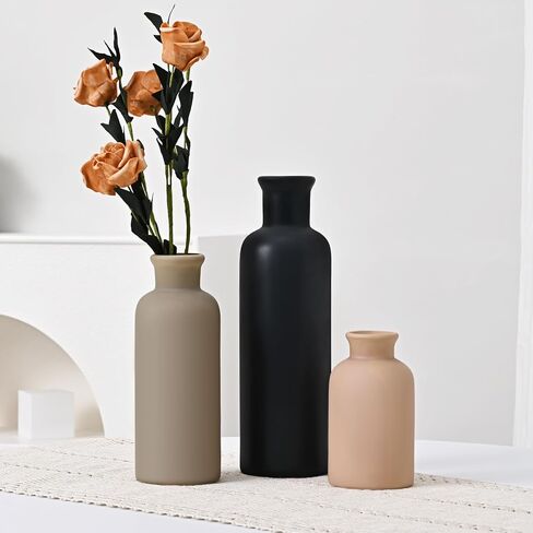 مجموعة مزهرية سيراميك مكونة من 3 قطع، مزهرية مزرعة حديثة، مزهرية زهور صغيرة محايدة للطاولة وغرفة المعيشة والرف ورف الكتب وديكور المدخل (متعدد الألوان-3 قطع طراز B) in Kuwait