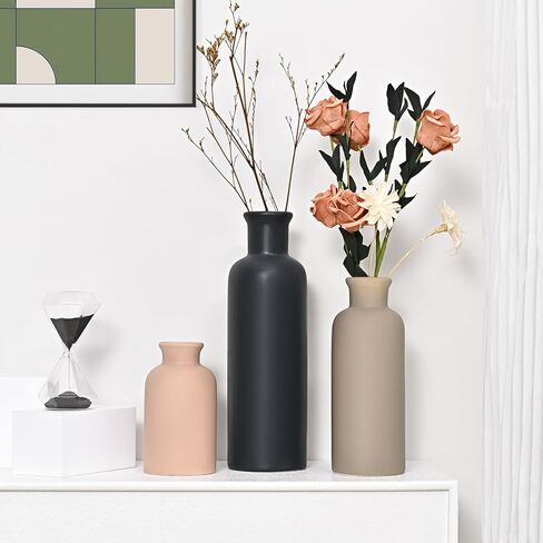 مجموعة مزهرية سيراميك مكونة من 3 قطع، مزهرية مزرعة حديثة، مزهرية زهور صغيرة محايدة للطاولة وغرفة المعيشة والرف ورف الكتب وديكور المدخل (متعدد الألوان-3 قطع طراز B) in Kuwait