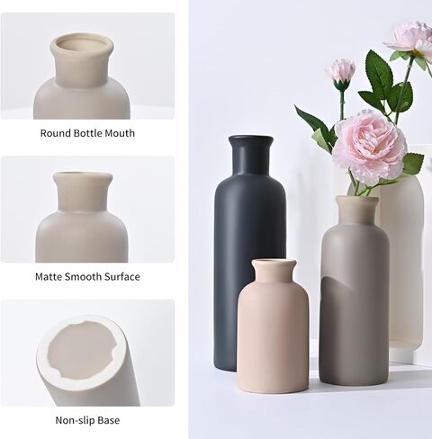 مجموعة مزهرية سيراميك مكونة من 3 قطع، مزهرية مزرعة حديثة، مزهرية زهور صغيرة محايدة للطاولة وغرفة المعيشة والرف ورف الكتب وديكور المدخل (متعدد الألوان-3 قطع طراز B) in Kuwait