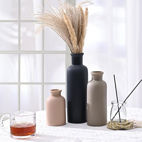 مجموعة مزهرية سيراميك مكونة من 3 قطع، مزهرية مزرعة حديثة، مزهرية زهور صغيرة محايدة للطاولة وغرفة المعيشة والرف ورف الكتب وديكور المدخل (متعدد الألوان-3 قطع طراز B) in Kuwait