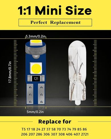 مصابيح Alopee T5 LED بيضاء 12 فولت 2721 2723 بديلة - مصابيح لوحة القيادة فائقة السطوع لمجموعة أدوات السيارة، أضواء الباب، متوافقة مع نماذج 73 74 37 (عبوة من 10) in Kuwait