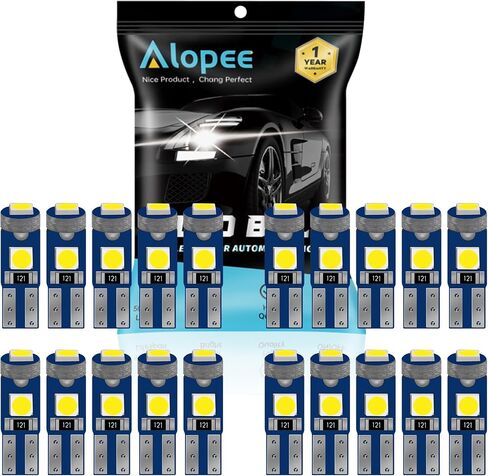 مصابيح Alopee T5 LED بيضاء 12 فولت 2721 2723 بديلة - مصابيح لوحة القيادة فائقة السطوع لمجموعة أدوات السيارة، أضواء الباب، متوافقة مع نماذج 73 74 37 (عبوة من 10) in Kuwait