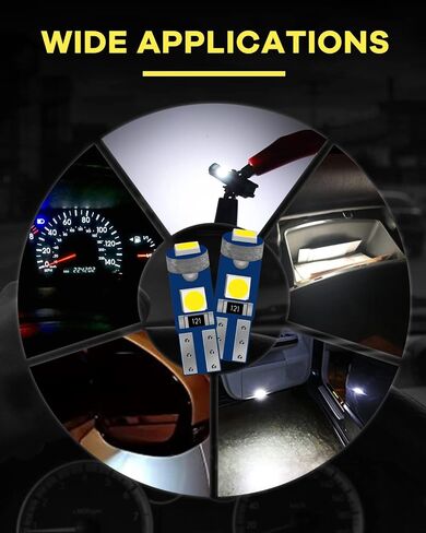 مصابيح Alopee T5 LED بيضاء 12 فولت 2721 2723 بديلة - مصابيح لوحة القيادة فائقة السطوع لمجموعة أدوات السيارة، أضواء الباب، متوافقة مع نماذج 73 74 37 (عبوة من 10) in Kuwait