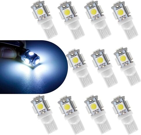 10PCS T10 Car LED Light Bulb, Wedge LED Bulb 5SMD 5050 Chips, 12V Dash Bulbs Replaces 194 158 168 193 198, Auto Interior Lights for Dome Map, Trunk, dashboard (White) in Saudi Arabia